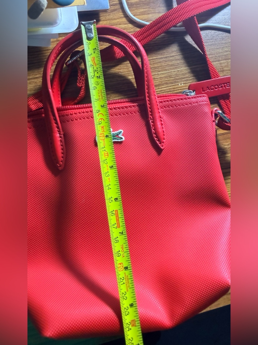 Lacoste Bright Red Crossbody Mini Tote Bag - Picture 8 of 9